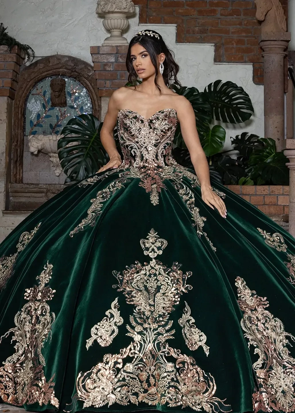 Model wearing a green dress