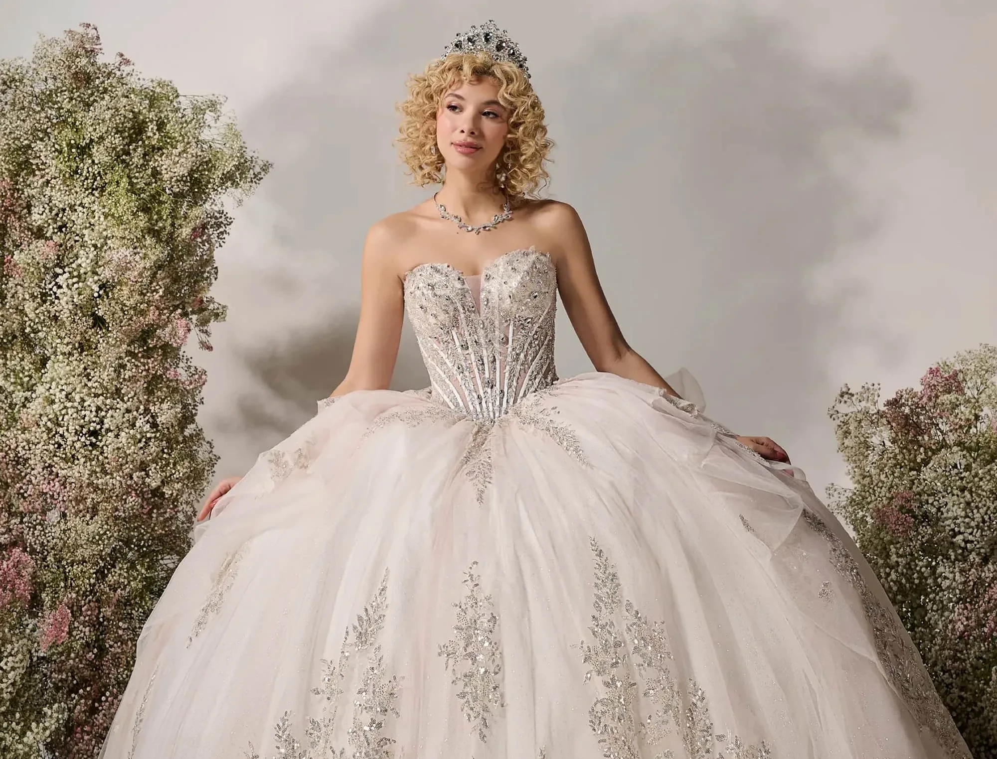Model wearing a gown by House of Wu