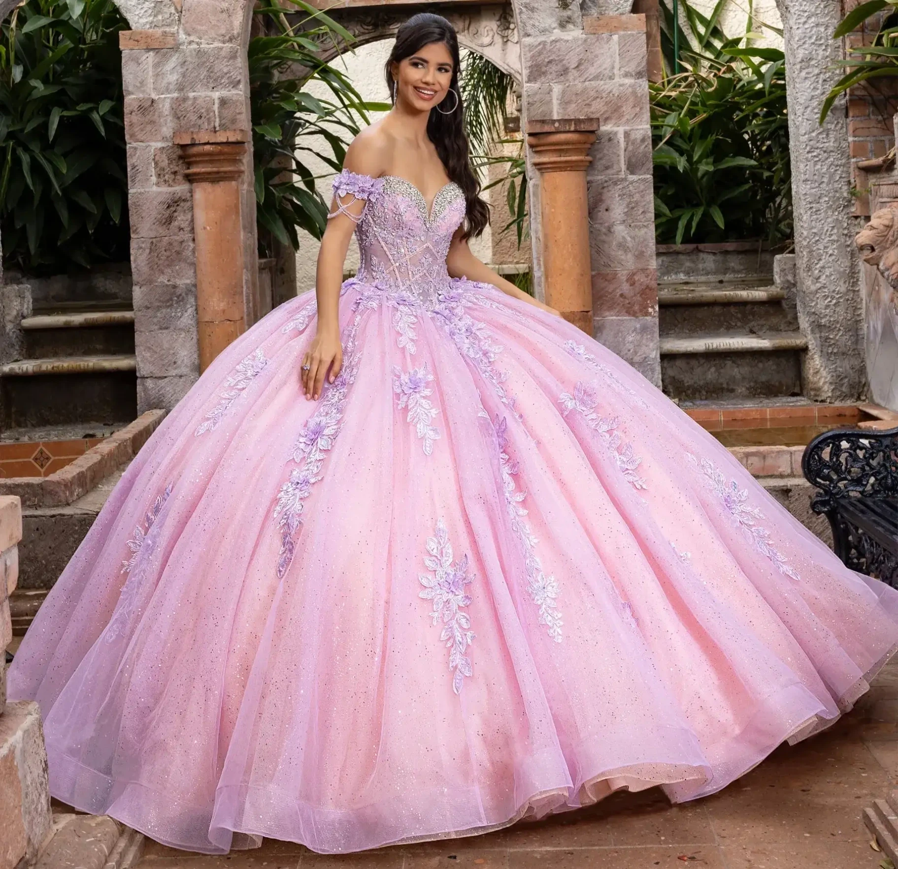 Model wearing a pink dress