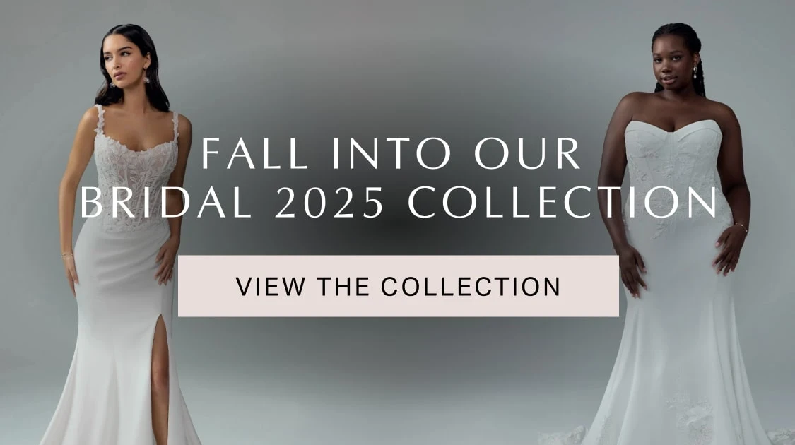 Models wearing Sophia Tolli Y3205SB and Y3203 gowns, bridal mobile banner