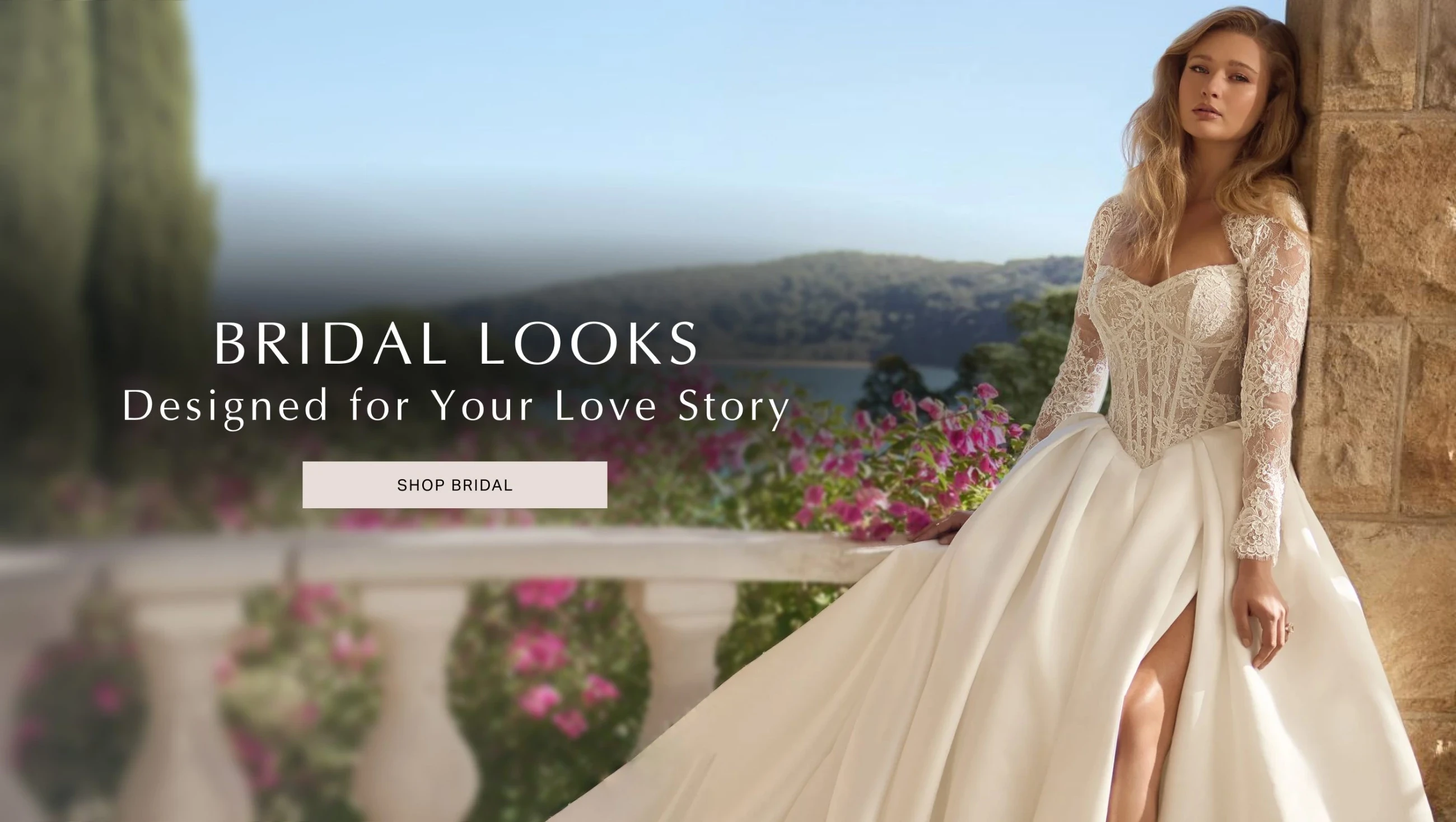 Model wearing Sophia Tolli Bridal gown, desktop banner