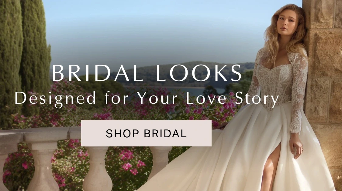 Model wearing Sophia Tolli Bridal gown, mobile banner