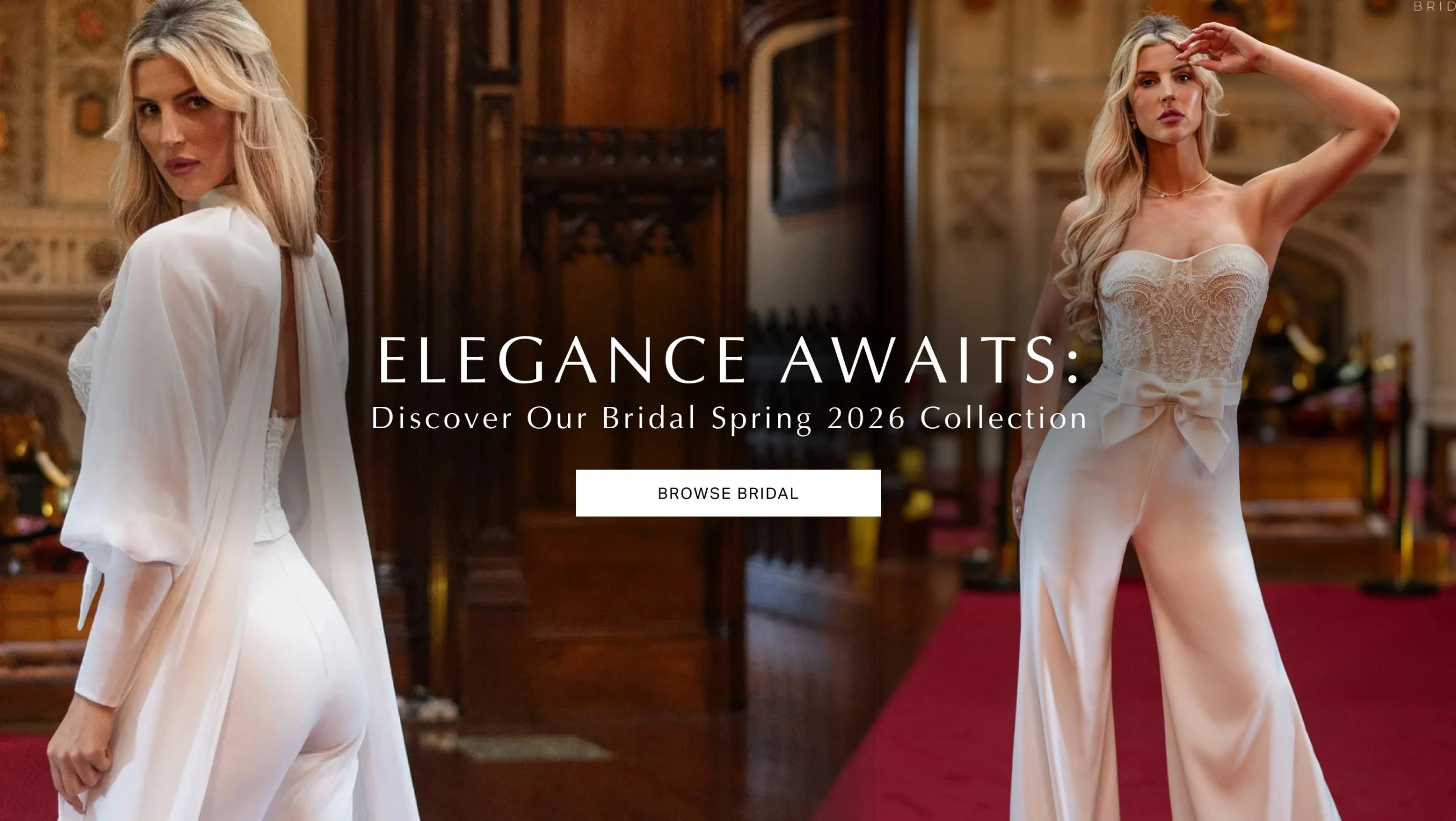 Model Rachel Allan bridal gowns, desktop banner