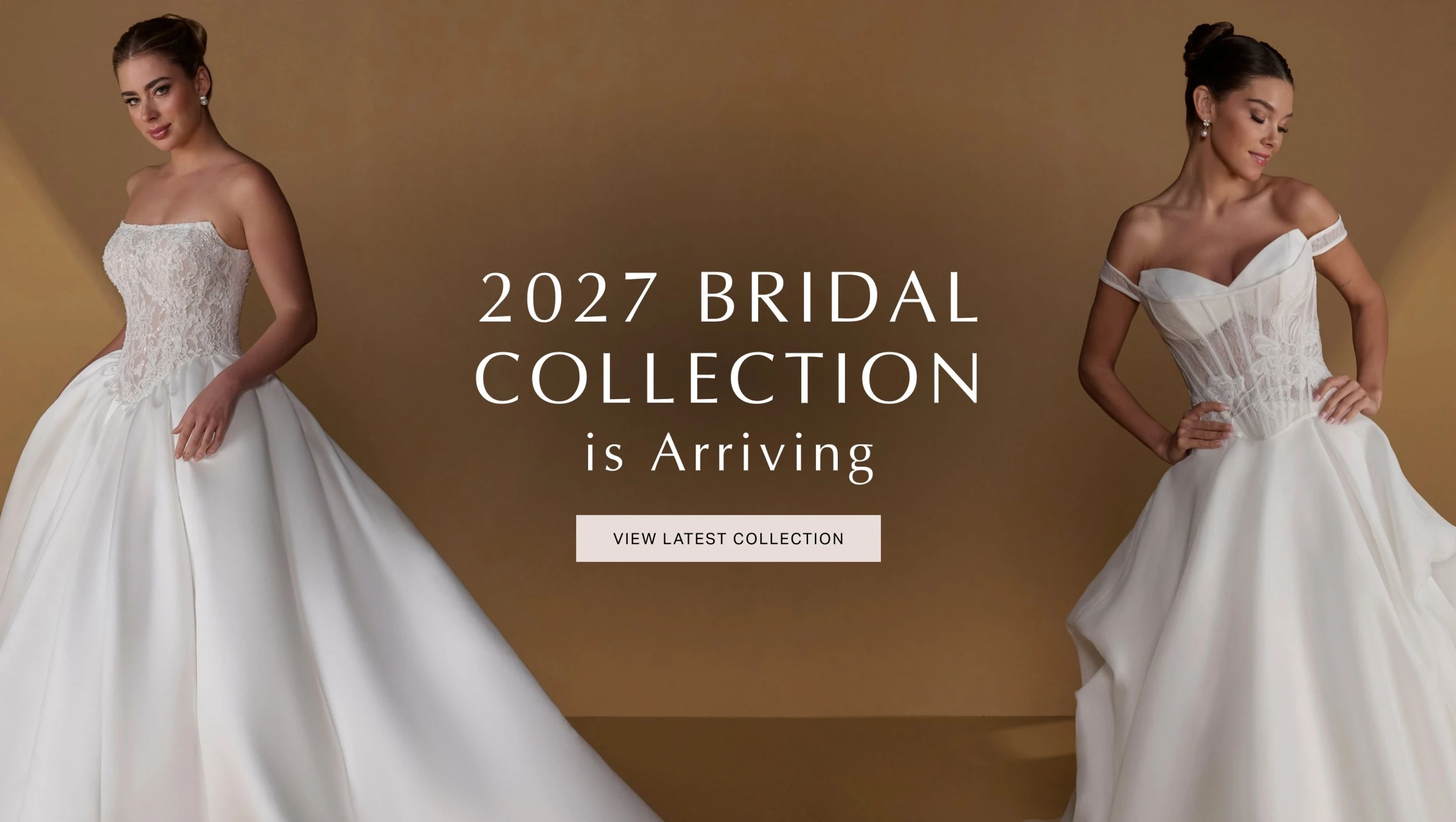 Models wearing bridal gowns, 2027 Bridal collection desktop banner