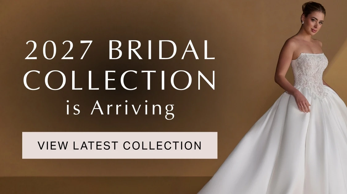 Models wearing bridal gowns, 2027 Bridal collection desktop banner